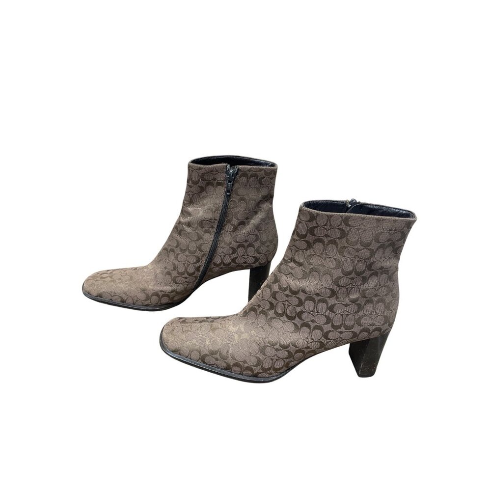 Coach Brianna womans 3" block heel canvas monogram ankle boots sz 7.5B SKU 9824 - Picture 4 of 16